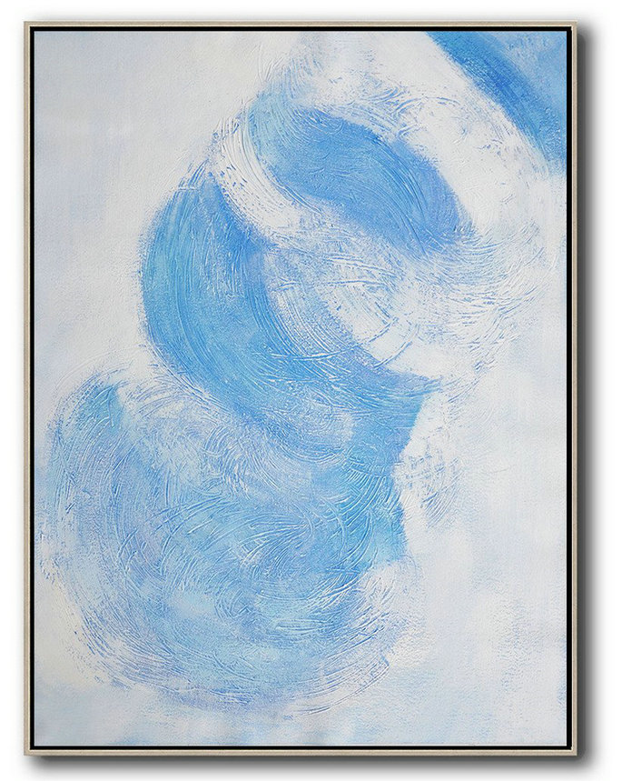 Huge Abstract Painting On Canvas,Vertical Palette Knife Contemporary Art,Huge Abstract Canvas Art,Sky Blue,White,Gray.etc